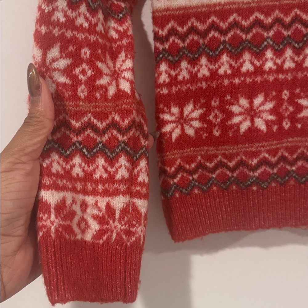 Kids Festive Red Holiday Sweater with Reindeer and Snowflakes - Picture 3 of 6